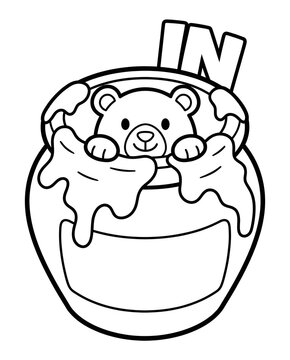 Educational Word Recognition Coloring Page Cute Bear in Honey Pot Coloring Page for Kids Isometric Sight Words Coloring Activity Printable Early Literacy Worksheet for Kids