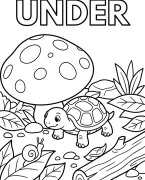 Educational Word Recognition Coloring Page Turtle and Snail Under Mushroom Coloring Page Isometric Sight Words Coloring Activity Printable Early Literacy Worksheet for Kids