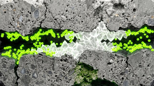 3D Microscopic Diagram of Bacteria Secreting Calcium Carbonate in Self-Healing Concrete
