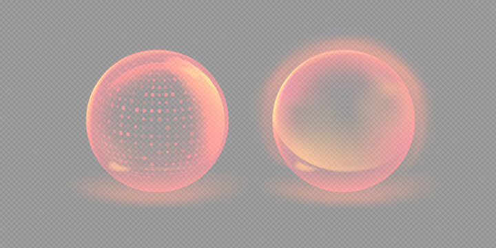 Red sphere shield abstract energy protection spheres. Force field globe shell. Dome barrier technology vector set.