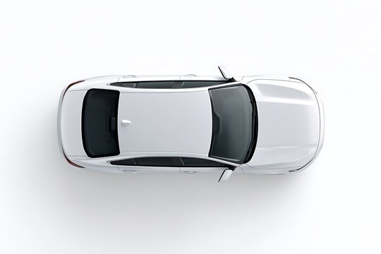 Top view of a modern white sedan car isolated on white background
