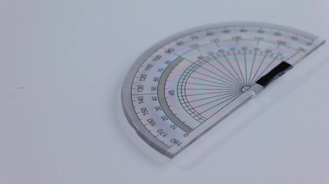 Protractor for mathematics. Semicircle measuring tool, student math drawing tool.