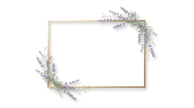 Gold picture frame with lavender flowers for wedding or floral design