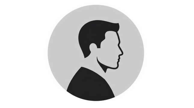 Black silhouette profile of a young man inside a gray circle icon