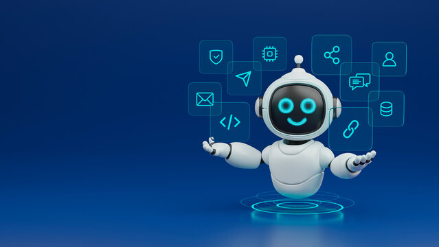 AI agent robot workflow automation orchestrator artificial intelligence data coding icon flow process assistant technology futuristic 3d rendering.