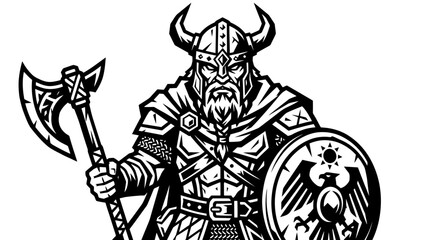 Obraz premium Viking Warrior with Axe and Shield, Isolated