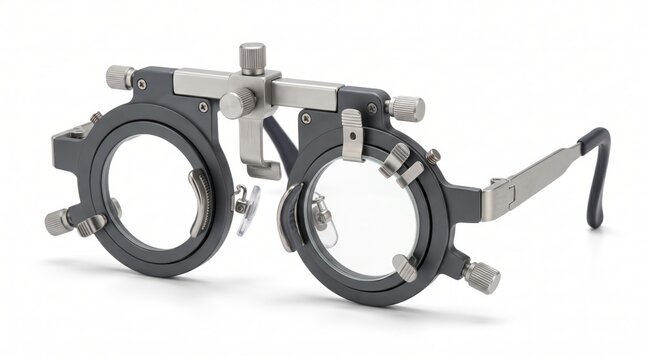 Metal trial frame for eye vision test and professional optometrist exam