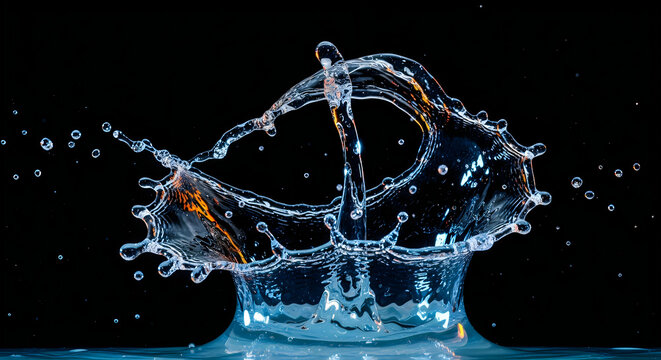 Blue water crown splash with liquid drops