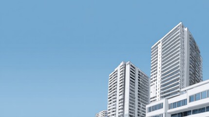 Fototapeta premium Modern Skyscrapers with Clear Blue Sky and Minimalistic Design
