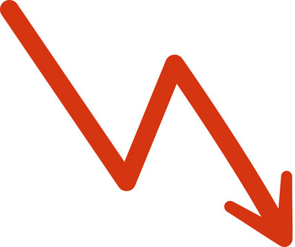 Red decrease arrow icon with transparent background