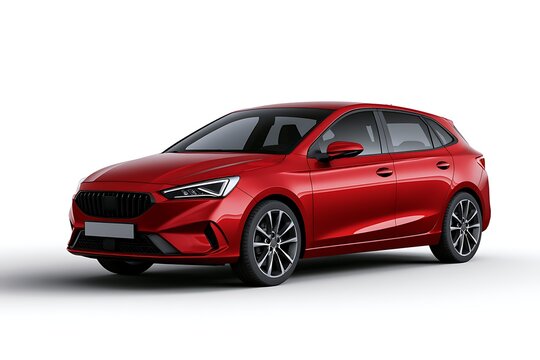 A sleek red hatchback car isolated on white background