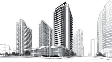 Fototapeta premium Modern Architectural Design of High-Rise Buildings in Urban Landscape