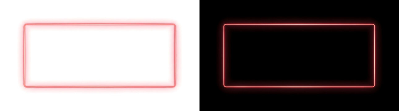 Neon frame glowing red border with rounded corners for banner graphic design in PNG, Transparent and Black Background Versions
