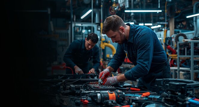 Fixing day dynamic photographic scene capturing practical repair activities vibrant energy on site maintenance professionals employing quality equipment precision