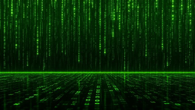 Digital matrix background with falling green binary code numbers digital rain cyber securit