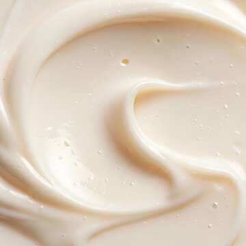 Macro close up of a smooth white cosmetic cream texture with soft swirls and gentle light reflection
