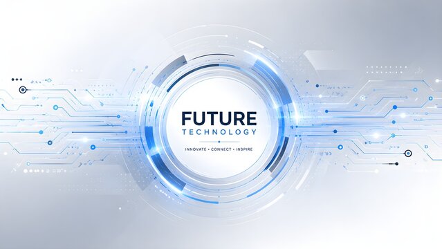 Future technology background banner featuring a central glowing circle and digital circuitry