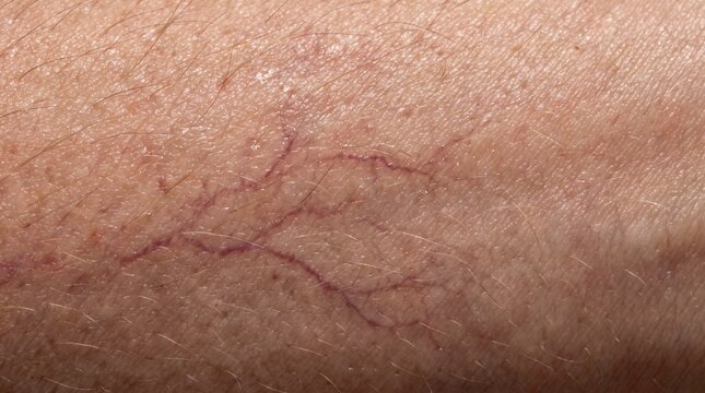 Close Up of Superficial Spider Veins and Capillaries on Human Skin