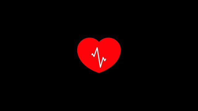 Red heart shape with ecg heartbeat line symbol animation loop isolated on a transparent background