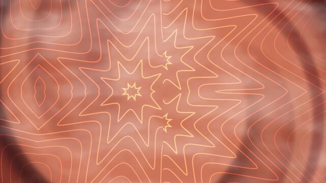 Symmetrical light brown geometric mandala overlay star patterns with ethereal wavy lines on soft blurry background. Ideal for graphic design projects.