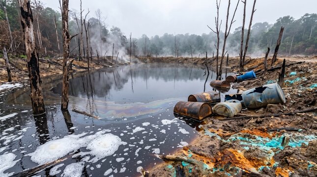 Toxic Chemical Sludge Pool In Deforested