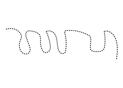 Black dashed line path following a wavy trajectory isolated on a white background