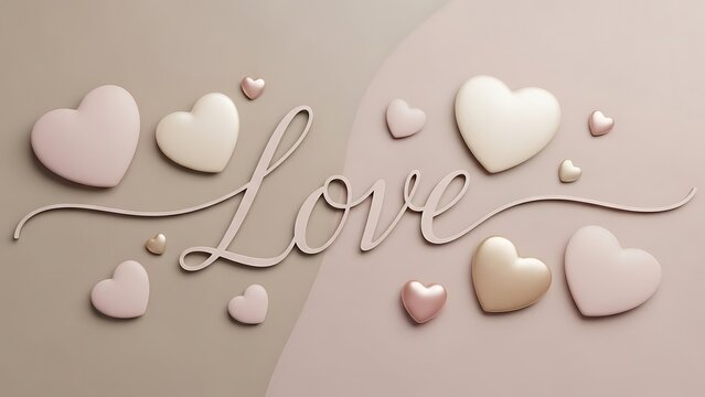 Heart shaped love message with scattered hearts on light background