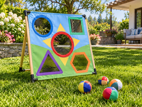 Ultra Realistic Colorful Outdoor Target Toss Game with Blank Geometric Target Zones Premium Family Lawn Game Photography