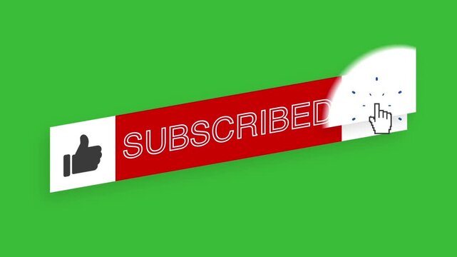 Animated Subscribe Button with Like and Bell Notification Click Overlay on Green Screen Background