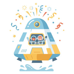 Fototapeta premium Astronauts waving from inside a landing space capsule with confetti space travel space exploration confetti