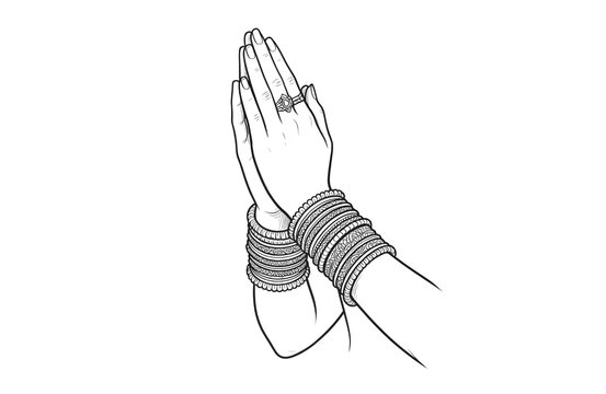 
Line Art Of Folded Hands In Namaste Gesture With Bangles And Ring
