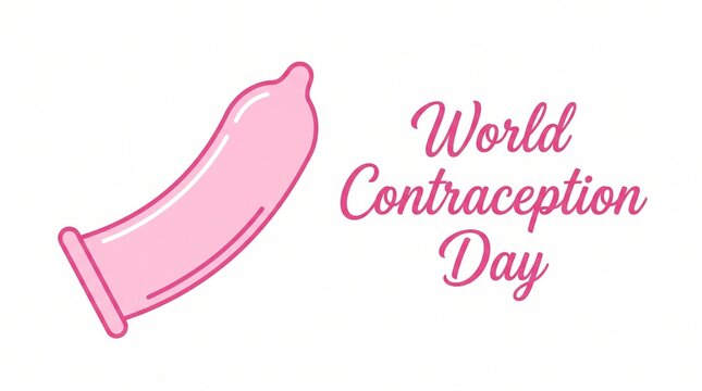 World Contraception Day pink condom icon banner promotes sexual health awareness and family planning on a clean white background flat vector design