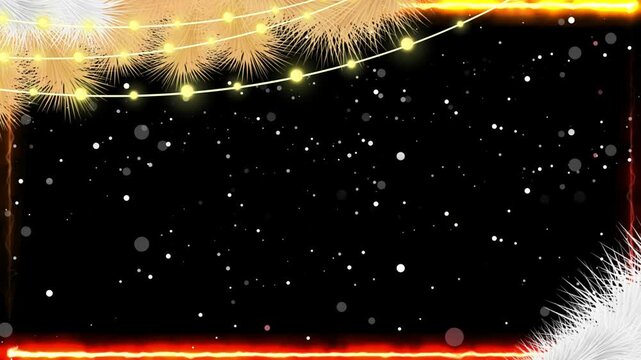A serene winter night scene with a string of lights against a starry sky in a peaceful video