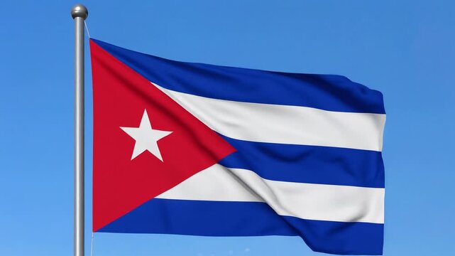 青空の背景とはためくキューバの国旗
