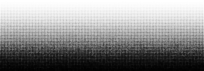Fototapeta na wymiar Rough defected halftone dot gradient. Uneven polka dot gradation texture. Vanishing dotted patern background. Fading comic pop art overlay backdrop. Seamless irregular raster manga wallpaper. Vector