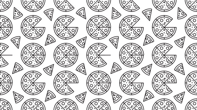 Pizza slice seamless pattern line art food background texture vector design for menu packaging wrapping paper