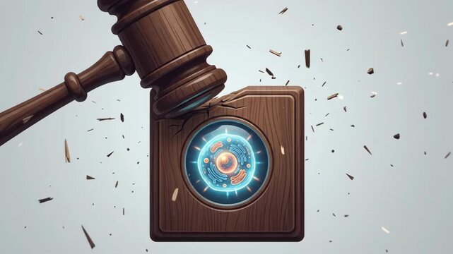 Biotech Patent Disputes, Court Gavel Judgment, Legal Conflict, Scientific Innovation, Digital Protection, and Intellectual Property Law Tension
