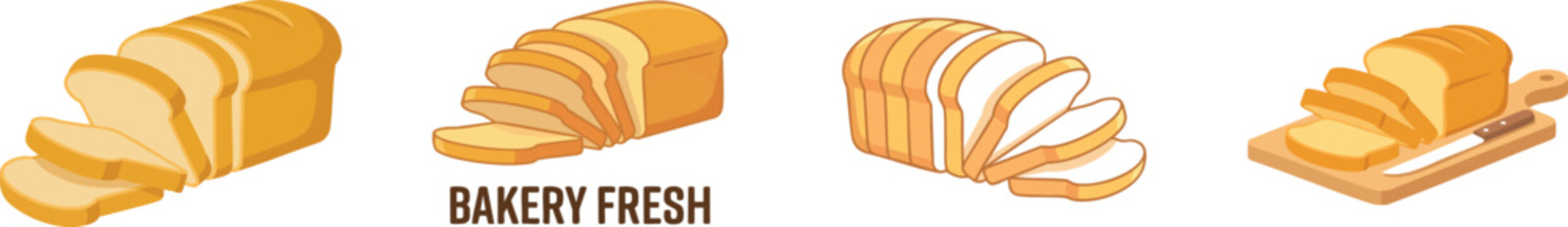 Vector-style illustration of sliced ​​loaf bread, featuring flat colors, golden tones, and a clean finish. Ideal for bakery materials, supermarkets, packaging, menus, and promotional materials, vector