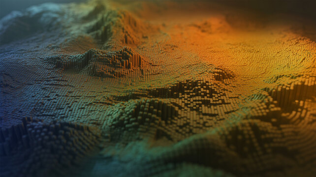Abstract Digital Terrain with Vibrant Orange and Blue Wave Patterns