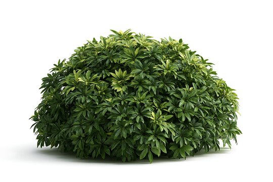 Lush green schefflera shrub isolated on white background
