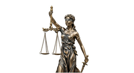 Fototapeta premium Bronze statue of lady justice isolated on transparent background