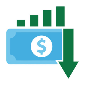 Financial loss concept with money and downward trend chart symbol
