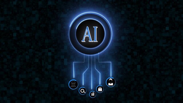 AI artificial intelligence text and glowing digital data network connection concept motion graphics animation.