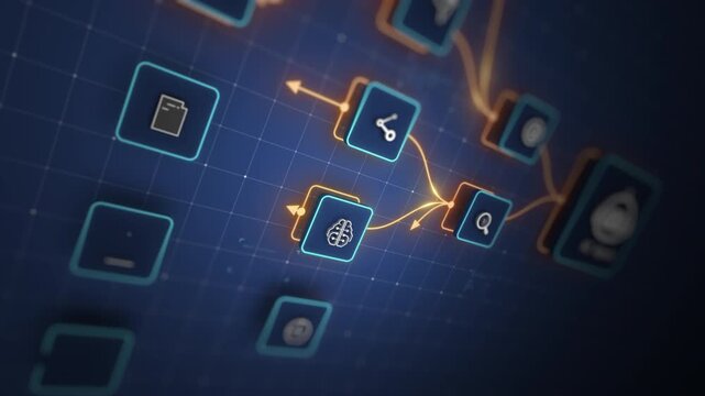 AI Agent Intelligence Core Connecting Automation and Digital Workflow Modules Motion Graphics