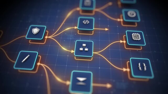 AI Agent Intelligence Core Connecting Automation and Digital Workflow Modules Motion Graphics