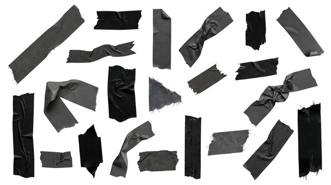 Black Duct Tape Strips and Torn Pieces Set for Realistic Mockup and Collage