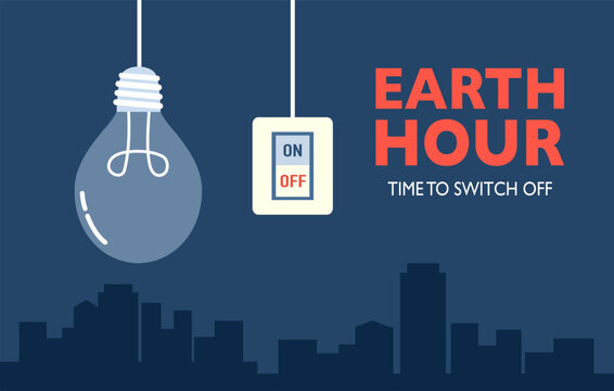 Happy Earth Hour Day Vector Illustration. Light Bulb and the Theme of Turning Off Light.