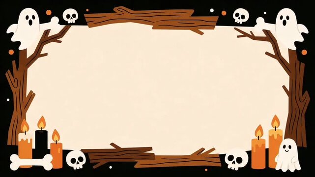 Spooky Halloween Wooden Frame with Skull Decorations