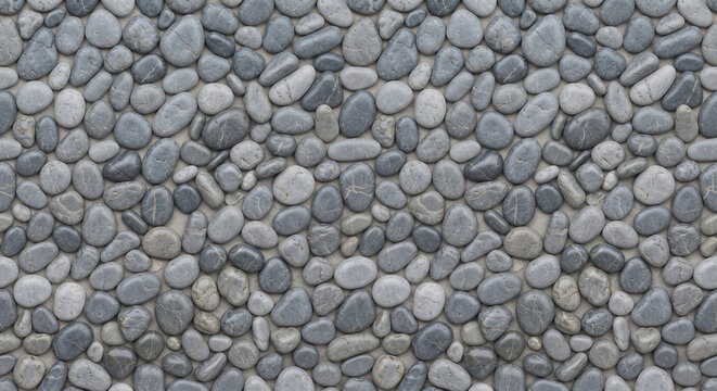 Seamless Tumbled Grey Beach Pebble Stone Mosaic Texture Surface Tile
