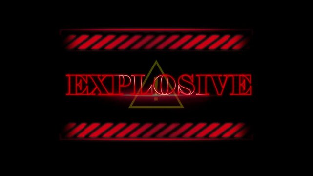 A dramatic video showcasing an explosive warning sign in a dark background